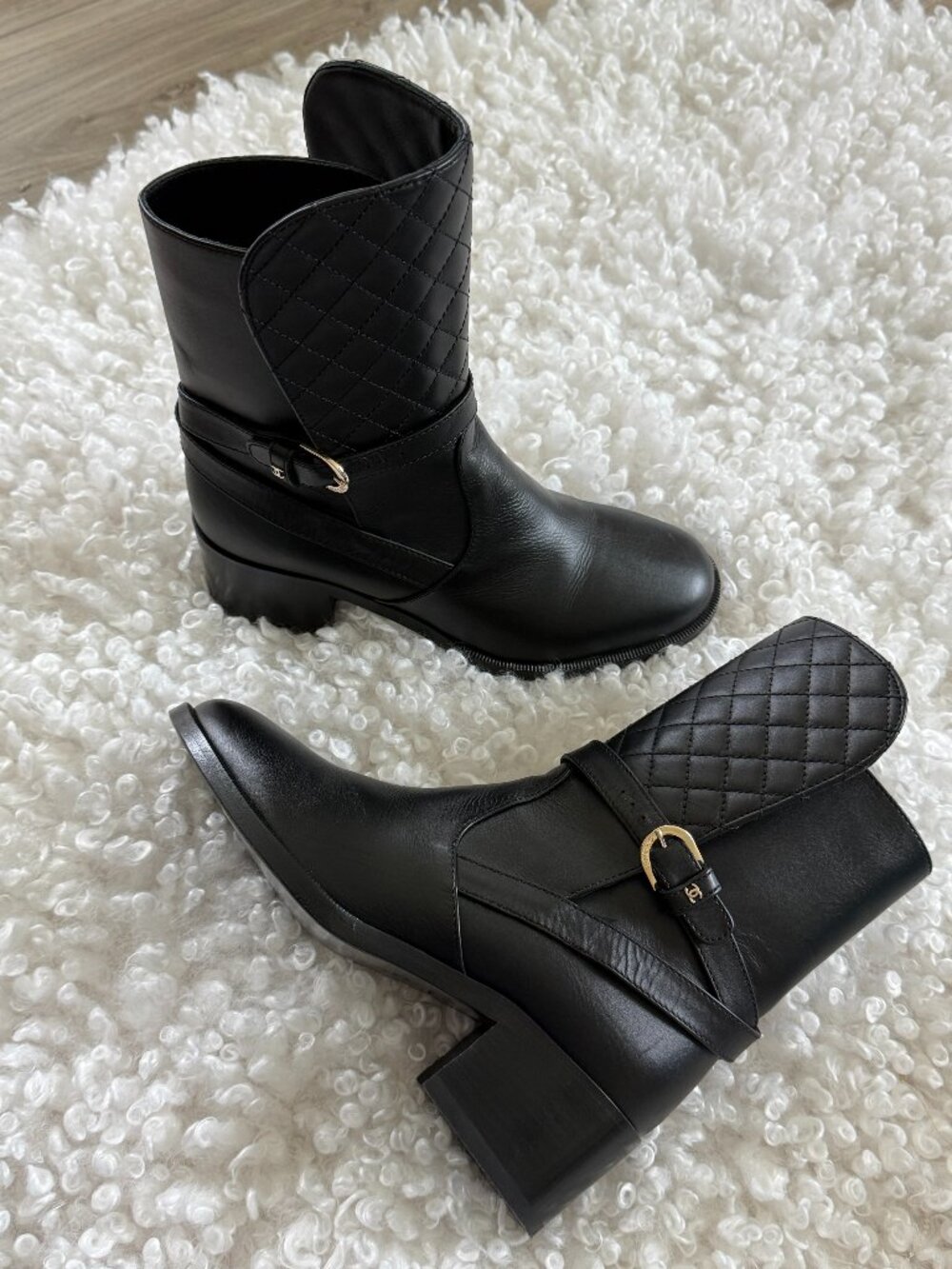 Authentic Chanel black leather ankle boots- SIZE 38